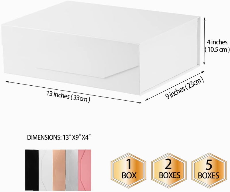 PACKGILO 1Pcs 13x9x4 Inches White Gift Boxes with Lids for Presents Magnetic gift box large Gift Box for Bridesmaid Proposal，Groomsman (Glossy White) - Image 4